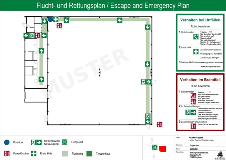 Muster Flucht- und Rettungsplan Halle DIN ISO 23601